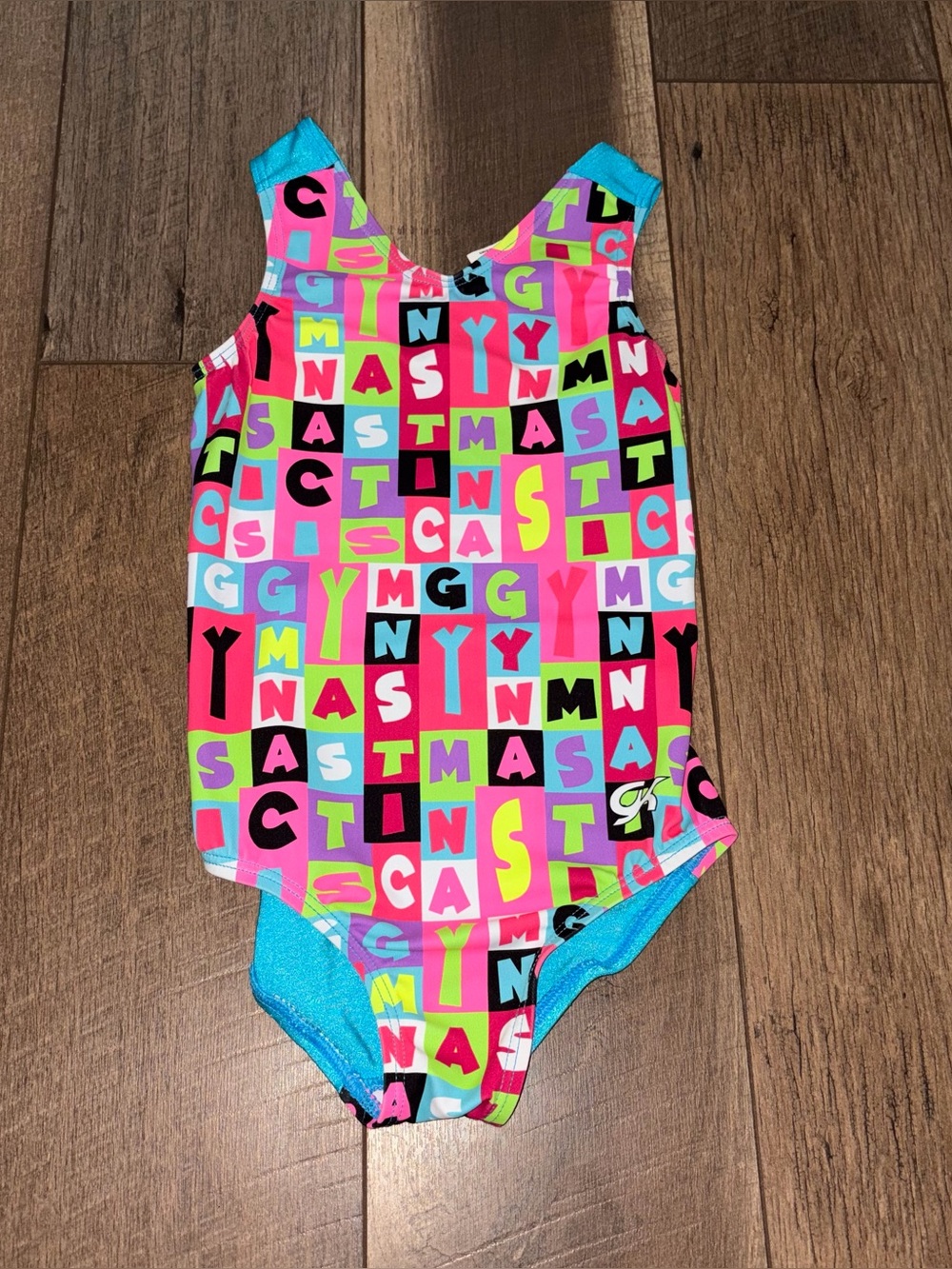 GK Gymnastics Pattern Leo Leotard Blue Pink Size CS Child Small
